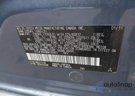 2011 Toyota Rav4 from USA, damaged, VIN 2T3JF4DV9BW116943